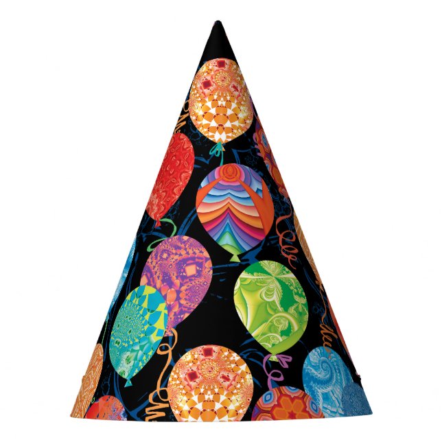 Chapeaux De Fètes Ballons d'anniversaire modernes sur noir (Devant)