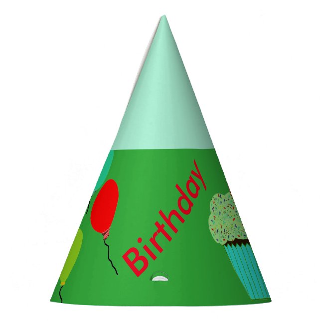 Chapeaux De Fètes Ballons de cupcake vert Casquettes d'anniversaire (Gauche)
