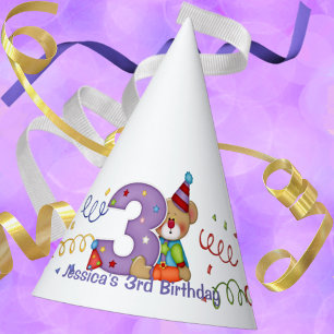 Chapeaux De Fètes Beau anniversaire Ours Âge 3 Casquette de fête