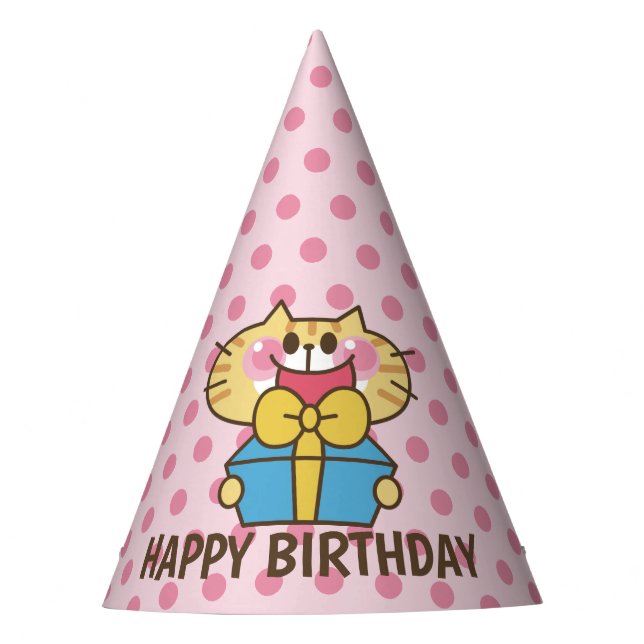 Chapeaux De Fètes Bébé Cartoon de chat mignonne Pois rose (Devant)