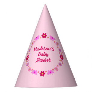 Chapeaux De Fètes Bébé rose Baby shower papillons et fleurs