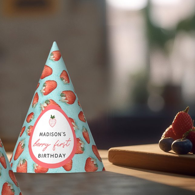 Chapeaux De Fètes Berry fraise Turquoise rétro Premier anniversaire (Créateur téléchargé)