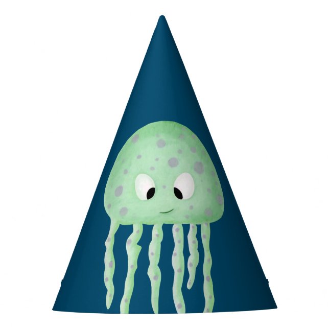 Chapeaux De Fètes Bleu avec jolie méduse turquoise Anniversaire (Devant)