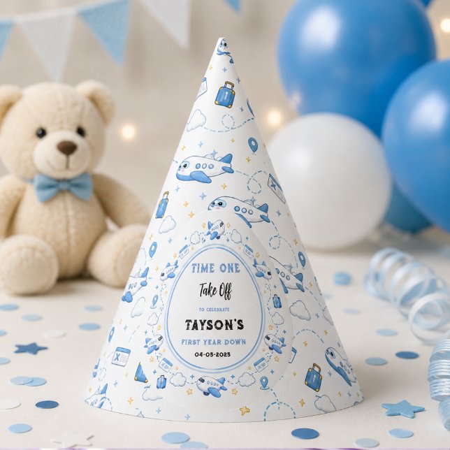 Chapeaux De Fètes Bleu Blanc Avion 1er Anniversaire Première Décolla (Blue White Plane 1st Birthday Time One Take Off Party Hat
)