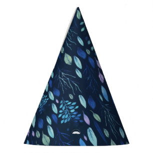 Chapeaux De Fètes Bleu bleu marine Botanique Feuille Jardin Aquarell