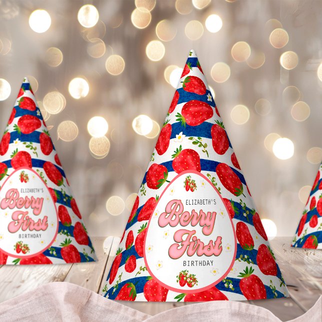 Chapeaux De Fètes Bleu de la Marine Bleu rayures blanc 1er anniversa (Créateur téléchargé)