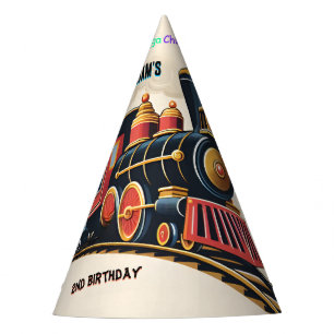 Chapeaux De Fètes bleu enfants garçons Vintage deux train 2e anniver
