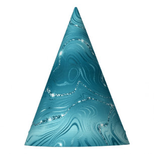 Chapeaux De Fètes Bleu Turquoise Aqua Pailleté Anniversaire Brillant