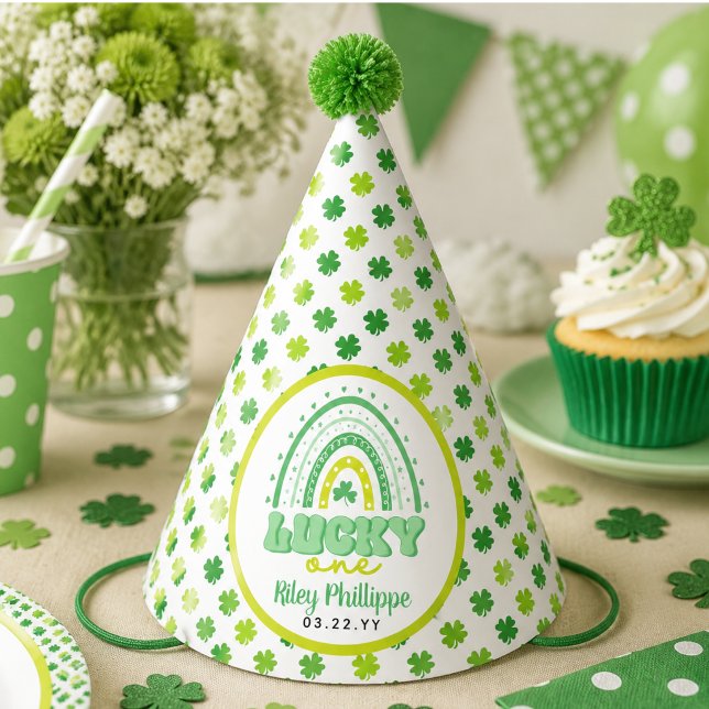 Chapeaux De Fètes Blue Clover & Rainbow Lucky One Premier Anniversai (Blue Clover & Rainbow Lucky One First Birthday Party Hat)