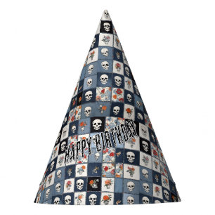 Chapeaux De Fètes Blue Jean Denim Patchwork Skuls Et Florals