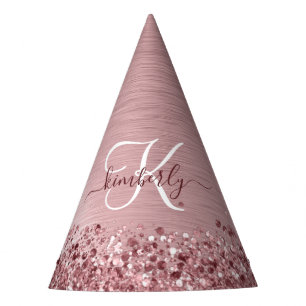 Chapeaux De Fètes Blush Pink Brushed Metal Glitter Monogram Name