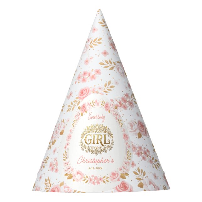 Chapeaux De Fètes Blush Pink & Gold Floral Girl Baby Shower (Devant)