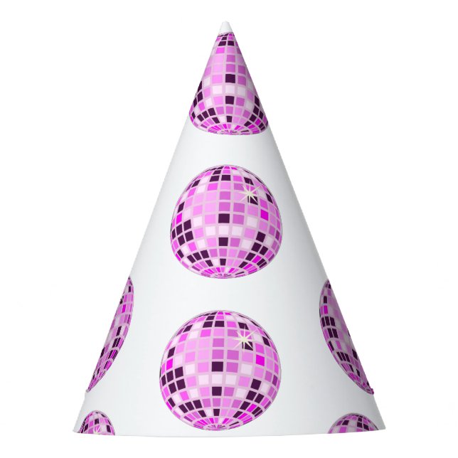 Chapeaux De Fètes Boule Disco Rose Purple Moderne Dessin Blanc (Devant)