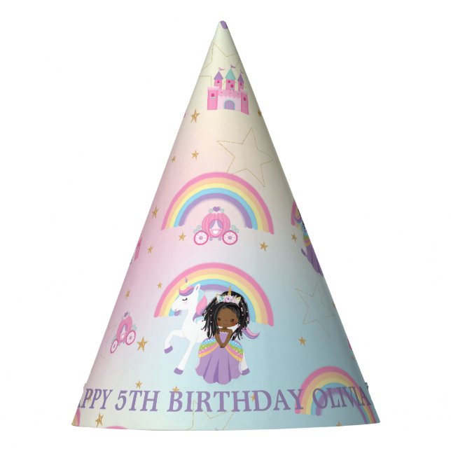 Chapeaux De Fètes Brown Black Princess et Unicorn Rainbow Birthday (Devant)