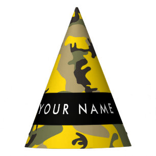 Chapeaux De Fètes Camouflage jaune et vert Votre nom Personnalisez