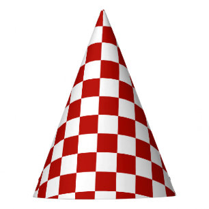 Chapeaux De Fètes Carrés à damier rouge blanc géométrique rétro