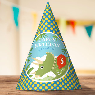 Chapeaux De Fètes Carte Anniversaire Dinosaur Tricératops Tout Age B