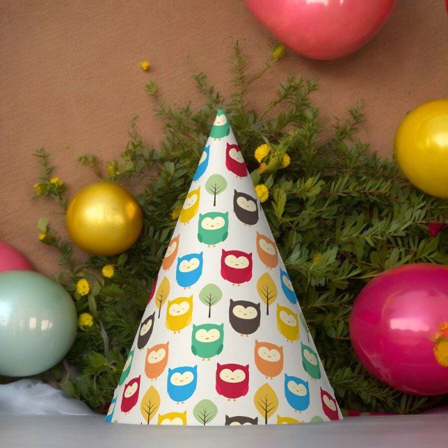 Chapeaux De Fètes Casquette de la fête de la Chouette à dessin multi (Big eye Owl Paper party hat, Kids,adults,party birthday hat,Baby Shower,wedding,celebration hat)