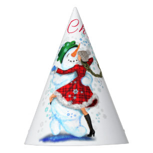 Chapeaux De Fètes Casquette de la fête de Noël Snowman and Girl Danc