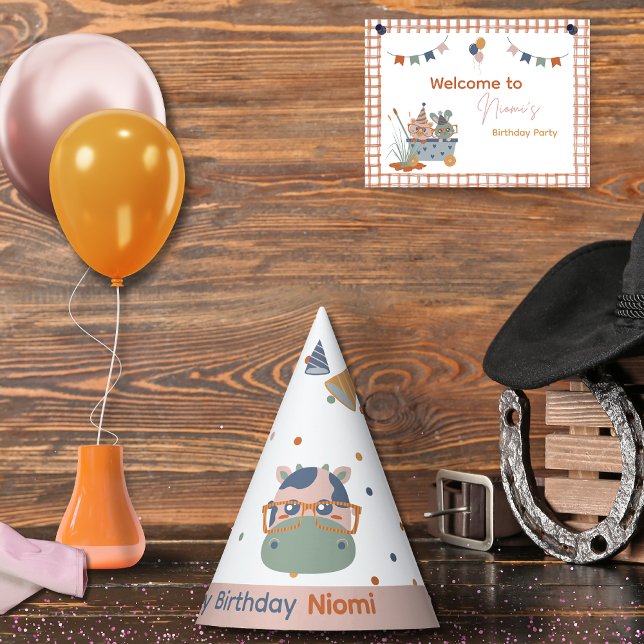 Chapeaux De Fètes Casquettes Anniversaires de enfants du groupe du p (Farm Animal Birthday Party Paper Hat Cow)