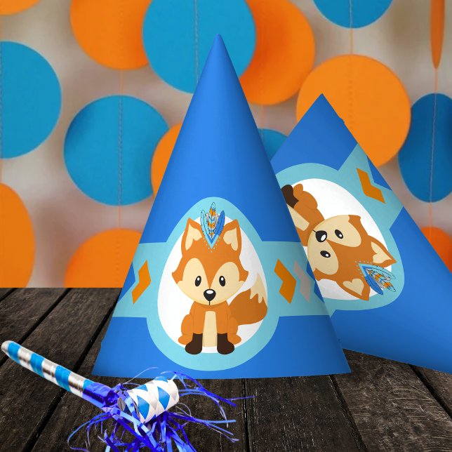 Chapeaux De Fètes Casquettes du Blue Woodland Fox Party (Woodland Forest Fox Blue Birthday Party Hats. Part of our Wild One 1st Birthday Collection)