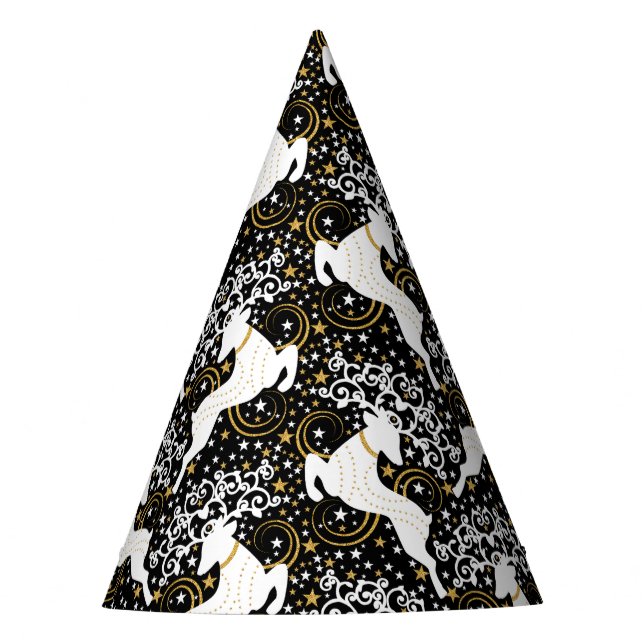 Chapeaux De Fètes Cerf floral de Noël doré en fleurs (Devant)