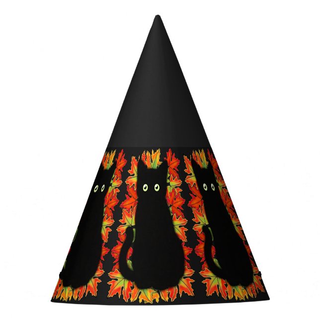Chapeaux De Fètes Chat noir, Feuilles d'automne motif, Halloween amu (Devant)