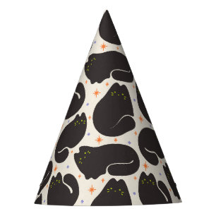Chapeaux De Fètes Chat noir rétro sur fond crème clair