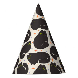 Chapeaux De Fètes Chat noir rétro sur fond crème clair