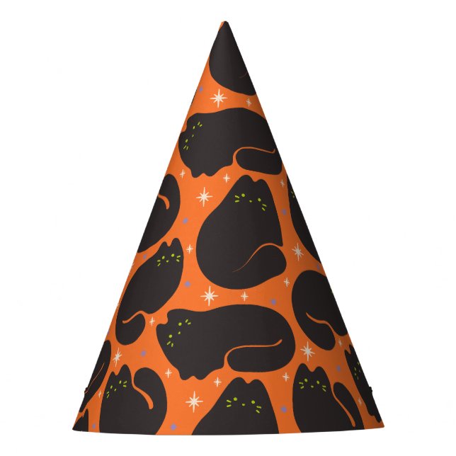 Chapeaux De Fètes Chat noir rétro sur fond orange (Devant)