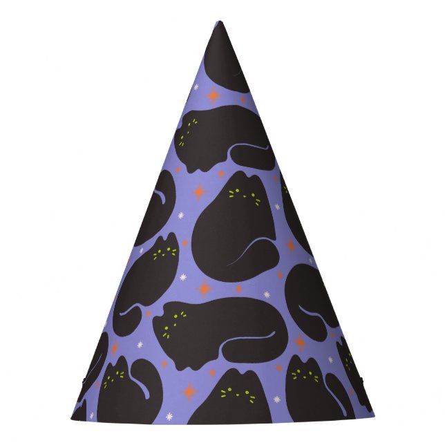 Chapeaux De Fètes Chat noir rétro sur fond violet (Devant)