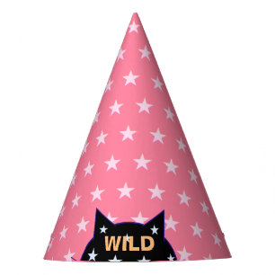 Chapeaux De Fètes Chat Noir Sauvage & Étoiles Roses
