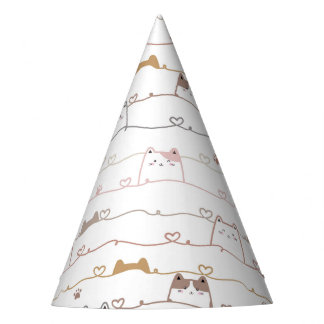 Chapeaux De Fètes Chats adorables regardant par-dessus des cœurs