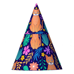 Chapeaux De Fètes Chats et fleurs tropicales : Motif foncé