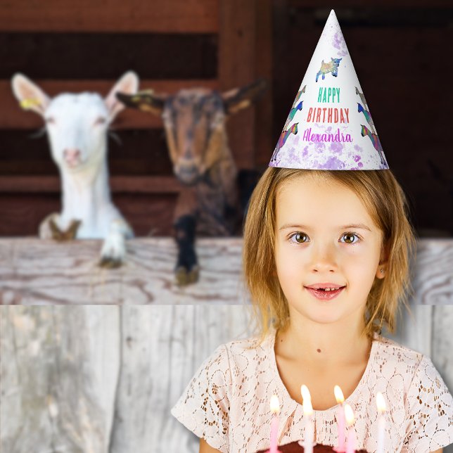 Chapeaux De Fètes Chèvres ferme animal heureux Casquette d'anniversa (Cute goats farm birthday party custom paper hat with colorful watercolor animal art)