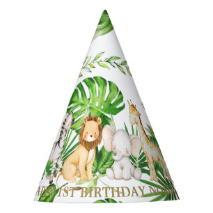 Chapeaux De Fètes Chic Jungle Animaux Safari 1er Anniversaire Verdur
