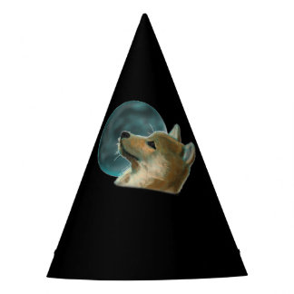 Chapeaux De Fètes Chien Shibu Inu Regardant La Lune