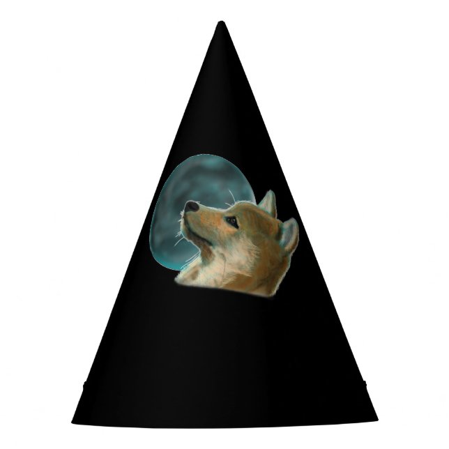 Chapeaux De Fètes Chien Shibu Inu Regardant La Lune (Devant)