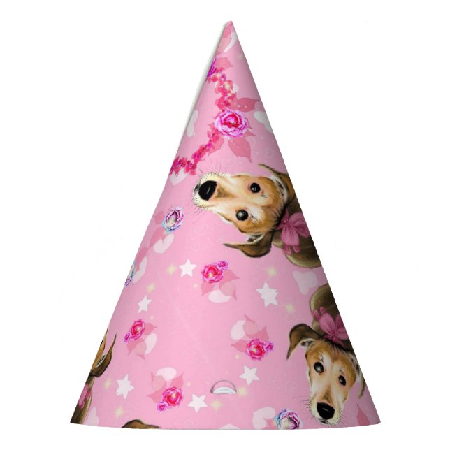Chapeaux De Fètes Chiot Avec Ruban Rose - Amour (Gauche)