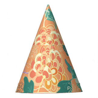 Chapeaux De Fètes Chrysanthème chinois : motif orange floral.