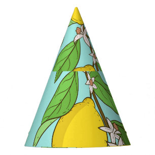 Chapeaux De Fètes Citrons, Arrière - plan Bleu Vibrant sans couture.