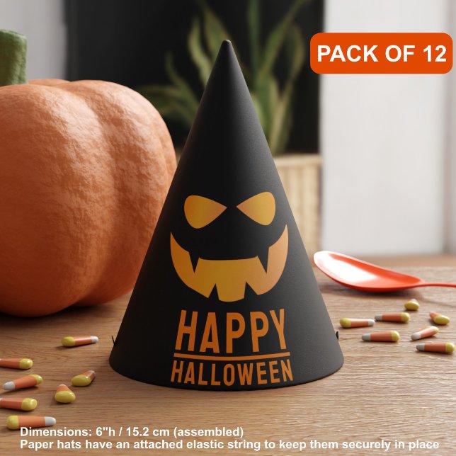 Chapeaux De Fètes Citrouille Halloween Face Jack-o'-lantern Casquett (Pack of 12 Party Hats!  🎃)