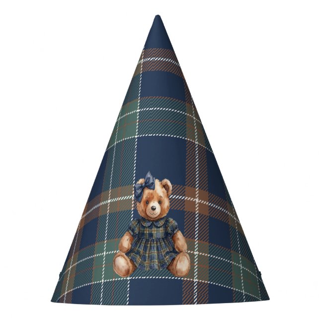 Chapeaux De Fètes Classic Navy Plaid Teddy Bear Girl Birthday  (Devant)