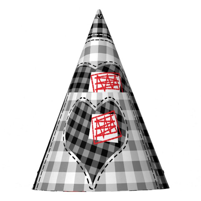 Chapeaux De Fètes Coeurs Noir Blanc Patchwork Sans Couleur. (Devant)