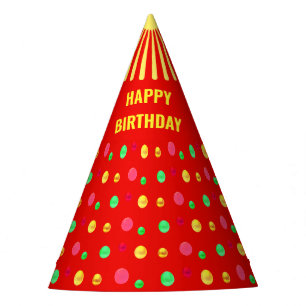 Chapeaux De Fètes Confettis multicolores sur fond rouge