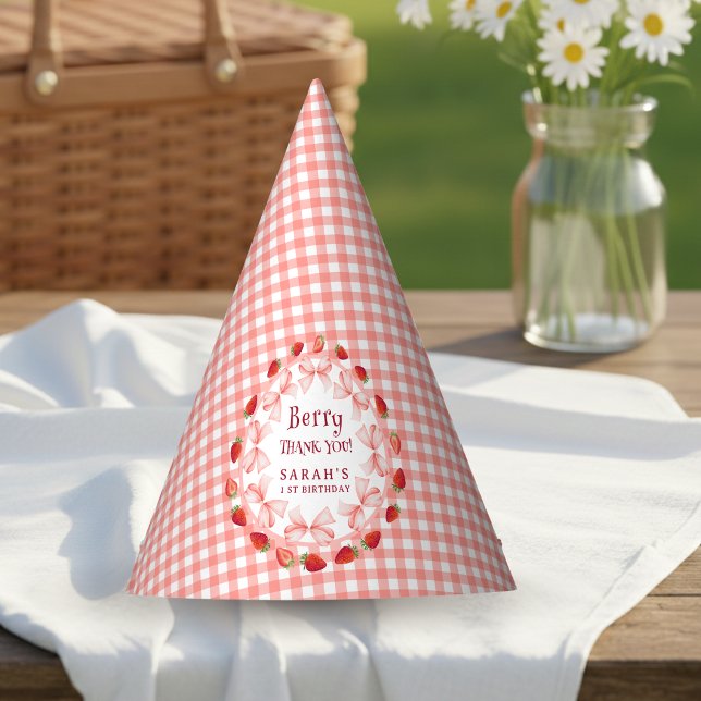 Chapeaux De Fètes Coquette Berry First Birthday Red Gingham (Coquette Berry First Birthday Red Gingham Party Hat)