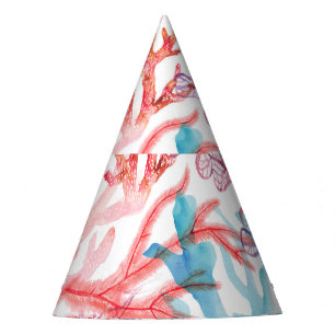 Chapeaux De Fètes Coraux aquarelles : motif du monde sous-marin.