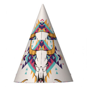 Chapeaux De Fètes Crâne taureau de la tribu : Boho Seamless
