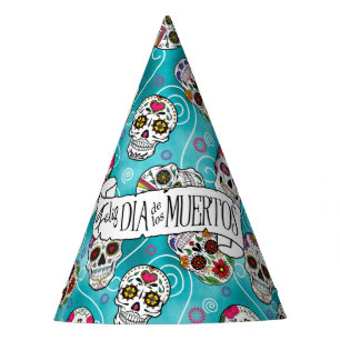 Chapeaux De Fètes Crânes à sucre et perles Turquoise D725