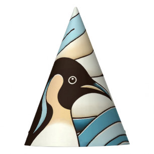 Chapeaux De Fètes Crêpe Bleue Ciel Vagues Océaniques Et Pingouin Cut